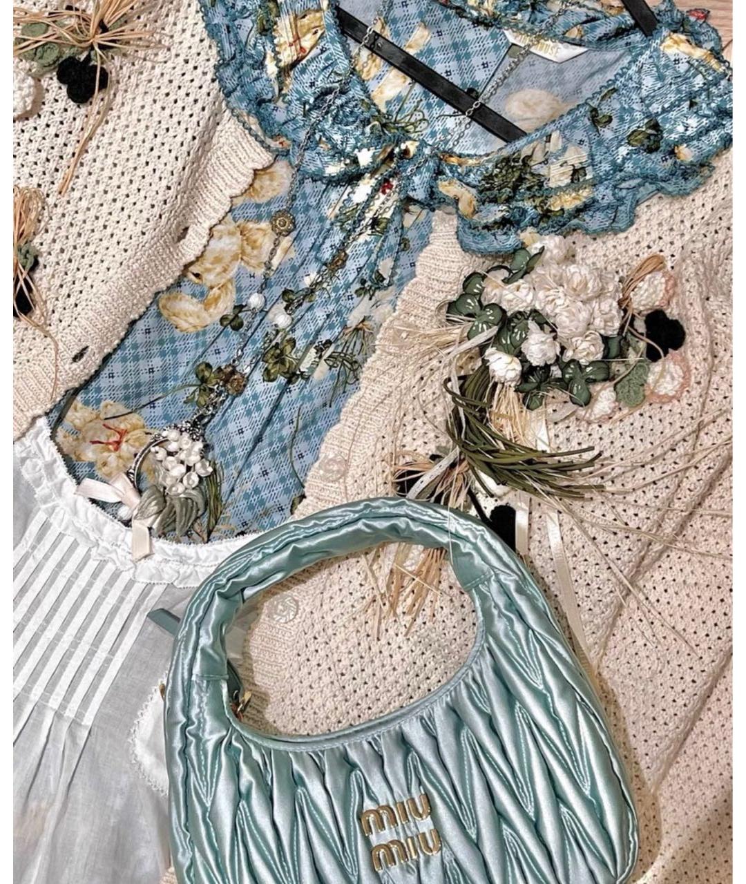 MIU MIU Бирюзовая шелковая сумка с короткими ручками, фото 7