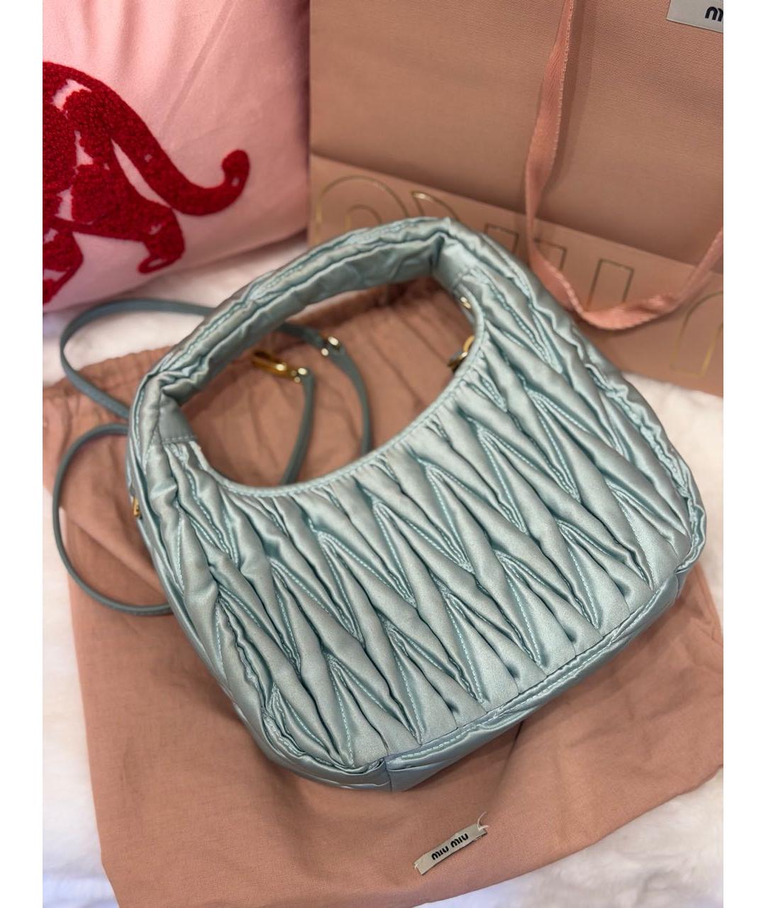 MIU MIU Бирюзовая шелковая сумка с короткими ручками, фото 3