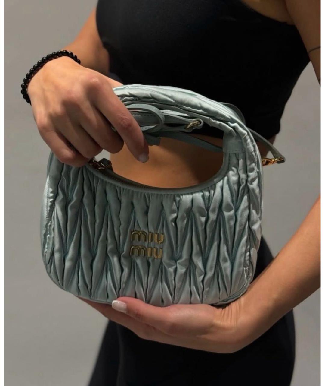 MIU MIU Бирюзовая шелковая сумка с короткими ручками, фото 5