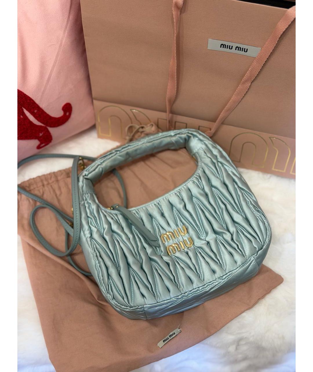 MIU MIU Бирюзовая шелковая сумка с короткими ручками, фото 2
