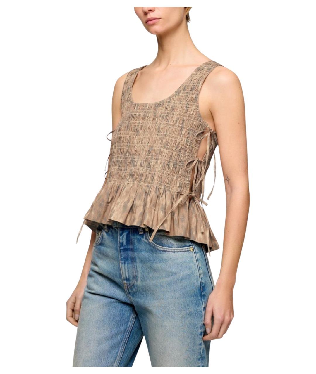 GANNI Бежевая хлопковая майка, фото 4