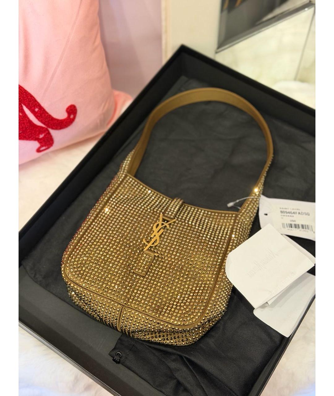 SAINT LAURENT Золотая шелковая сумка с короткими ручками, фото 2