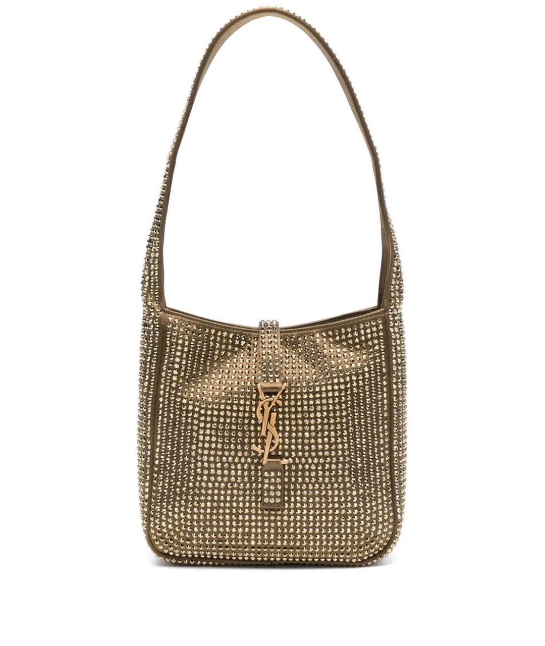 SAINT LAURENT Золотая шелковая сумка с короткими ручками, фото 5
