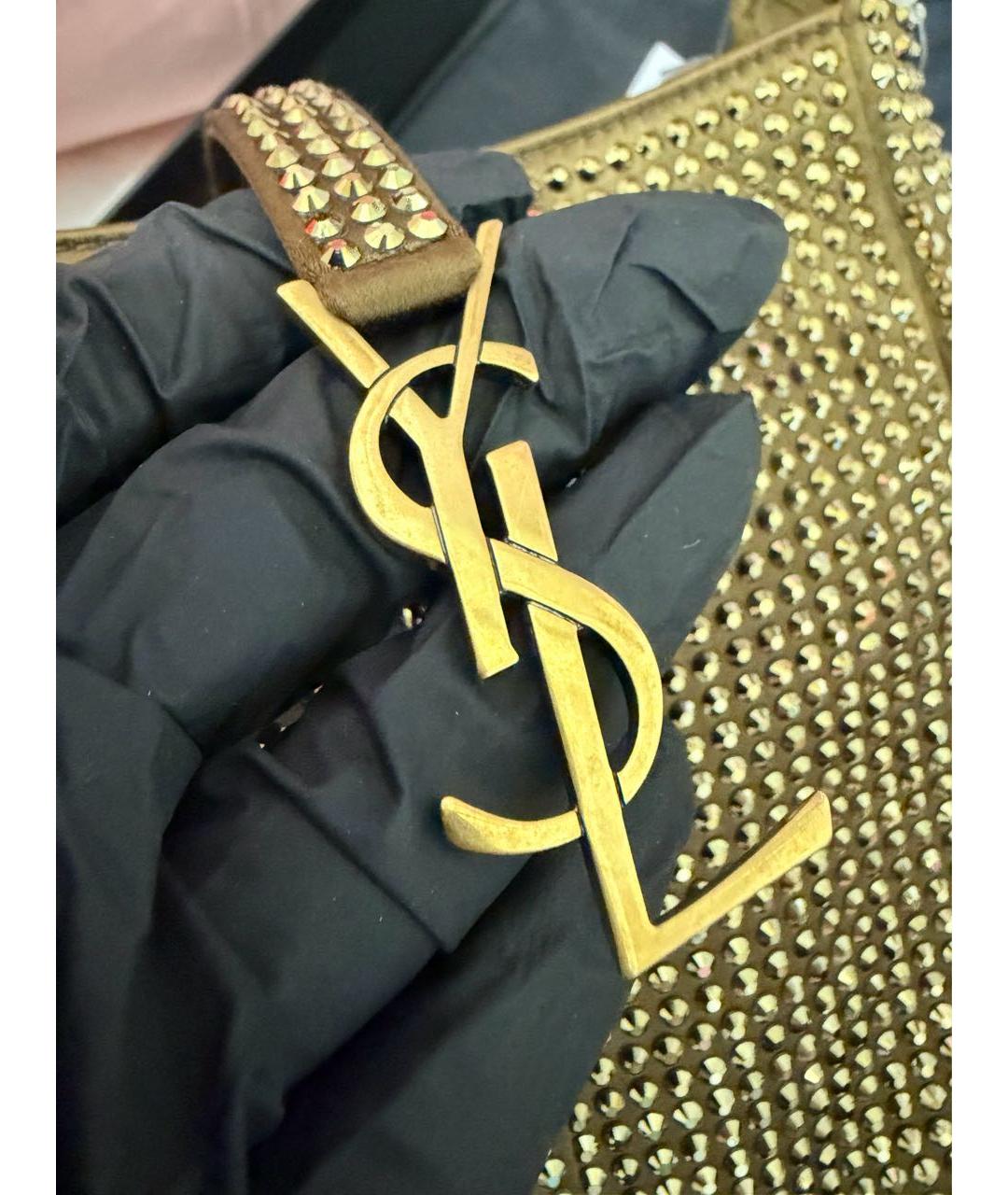 SAINT LAURENT Золотая шелковая сумка с короткими ручками, фото 3