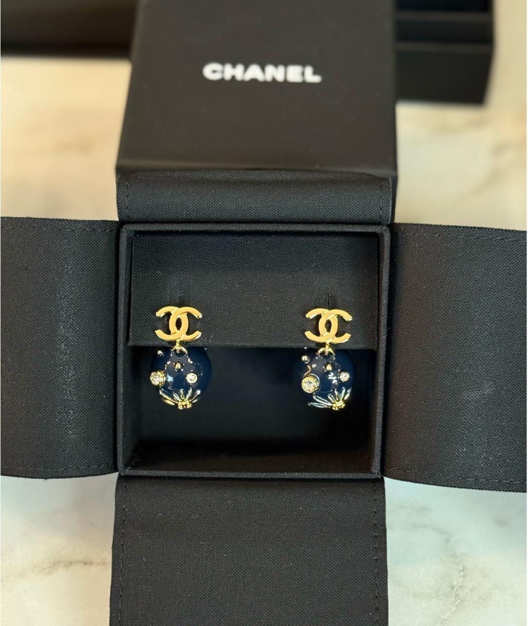 CHANEL Темно-синие металлические серьги, фото 4