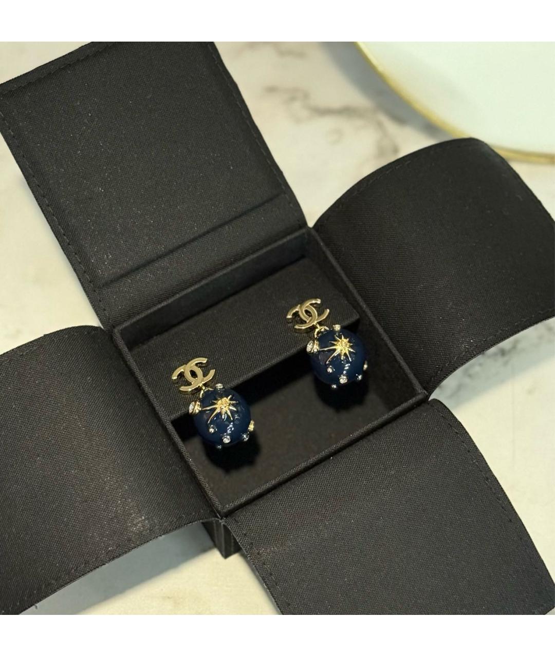 CHANEL Темно-синие металлические серьги, фото 2