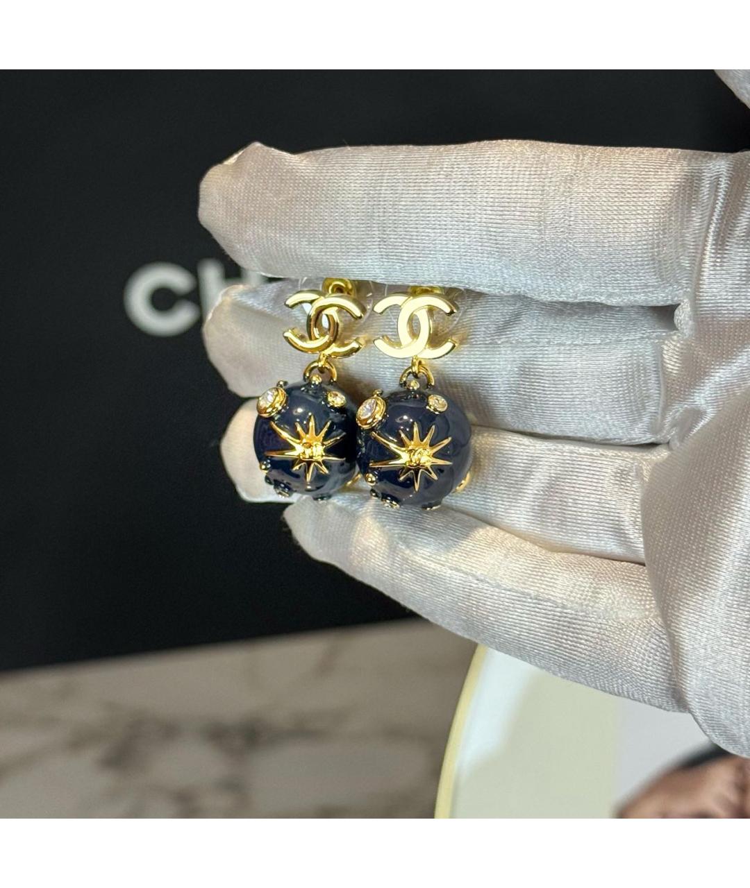 CHANEL Темно-синие металлические серьги, фото 5
