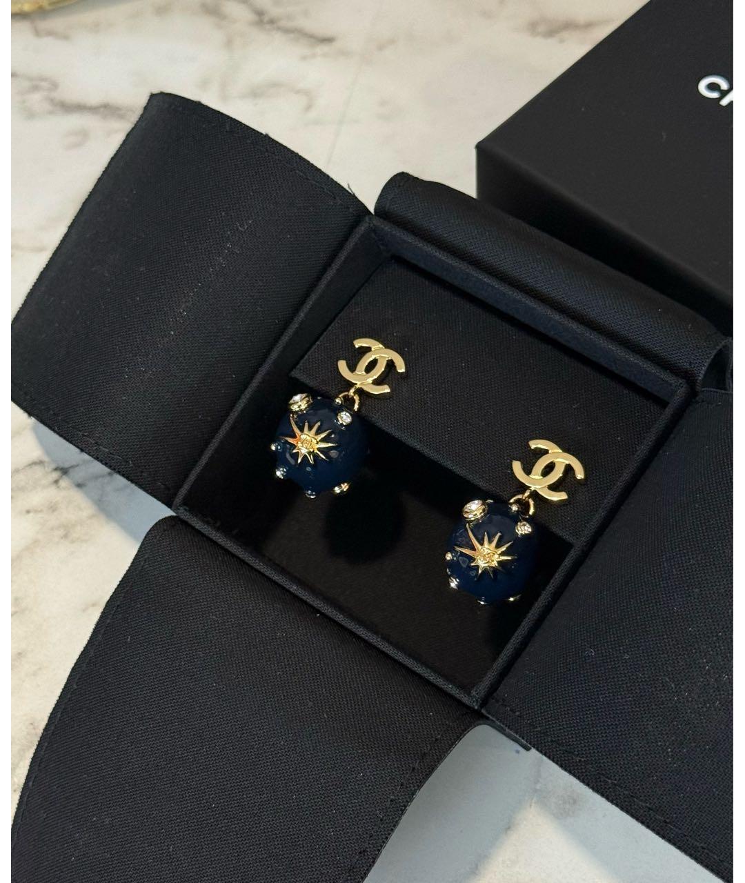 CHANEL Темно-синие металлические серьги, фото 3