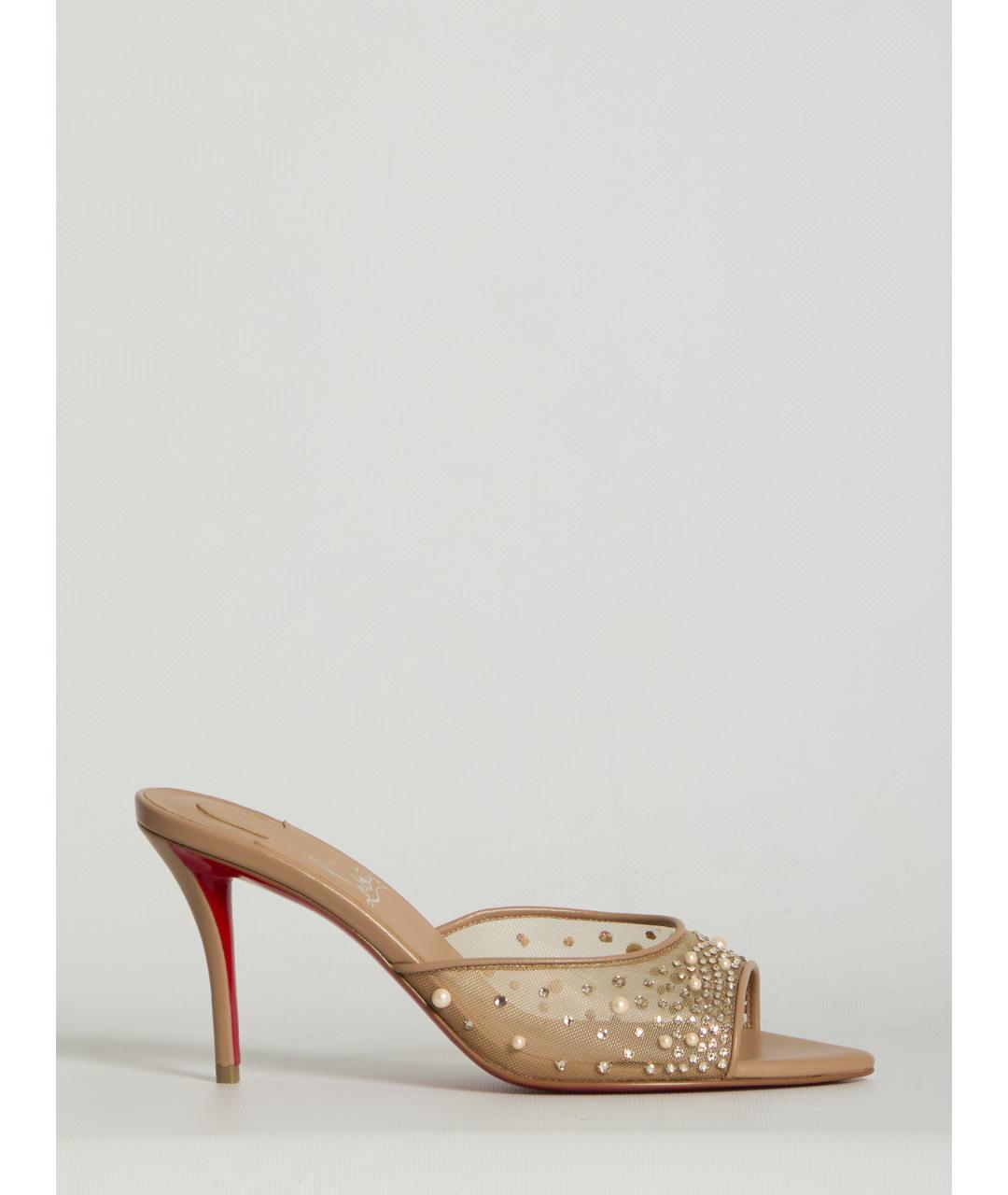 CHRISTIAN LOUBOUTIN Бежевые текстильные мюли, фото 6