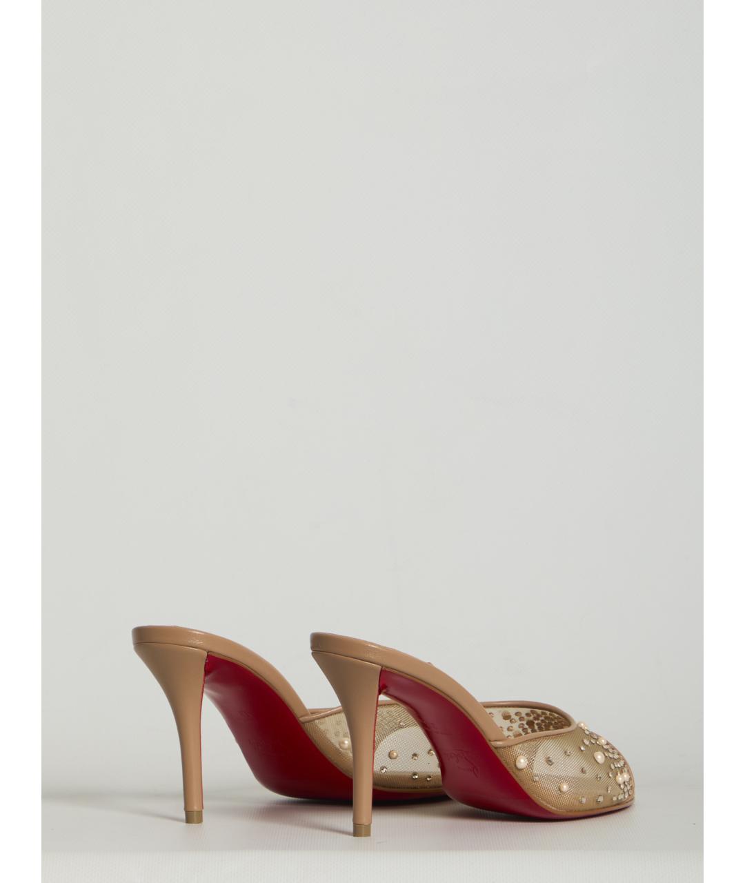 CHRISTIAN LOUBOUTIN Бежевые текстильные мюли, фото 3