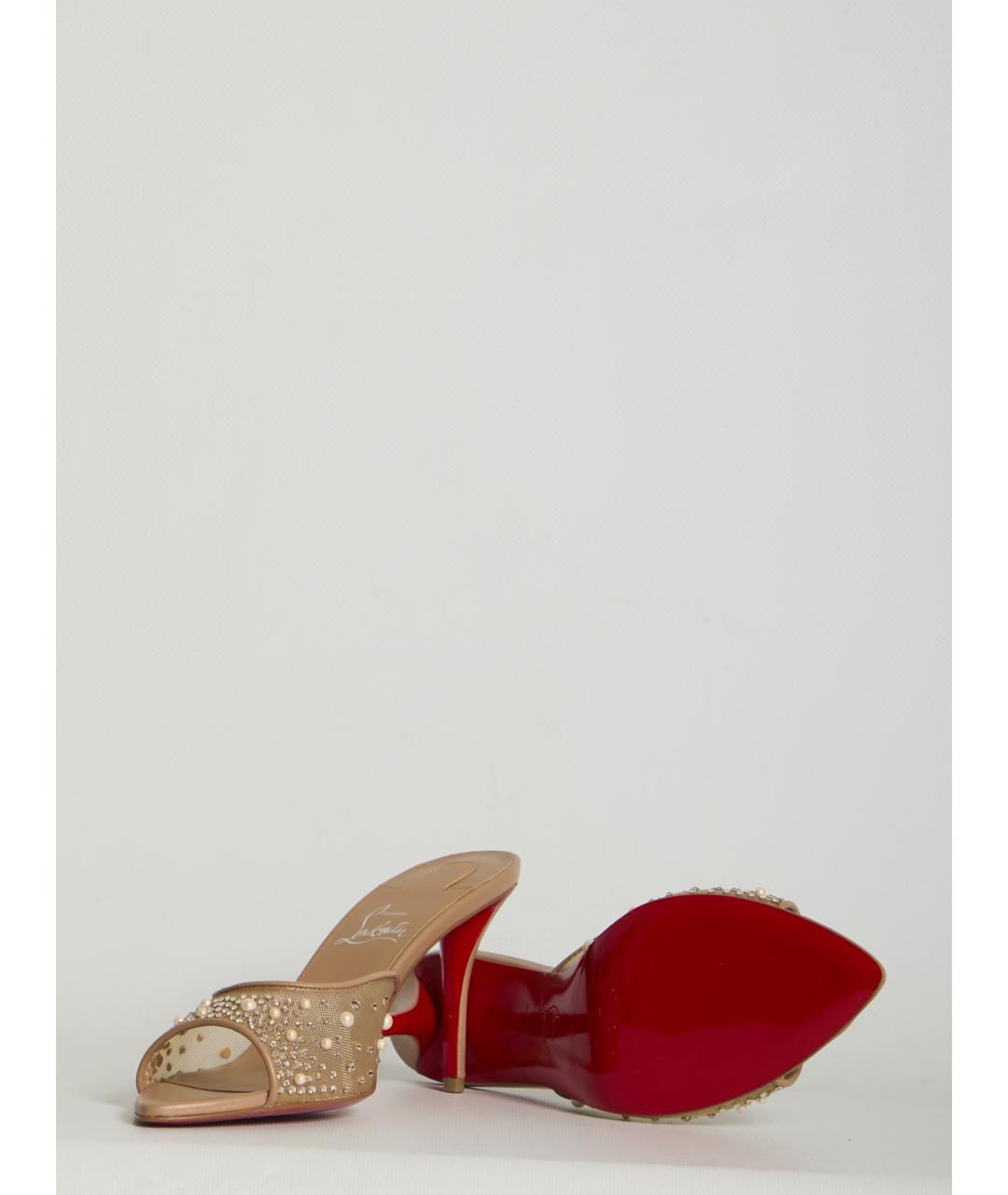 CHRISTIAN LOUBOUTIN Бежевые текстильные мюли, фото 5
