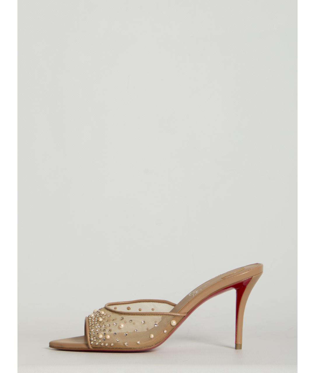 CHRISTIAN LOUBOUTIN Бежевые текстильные мюли, фото 4