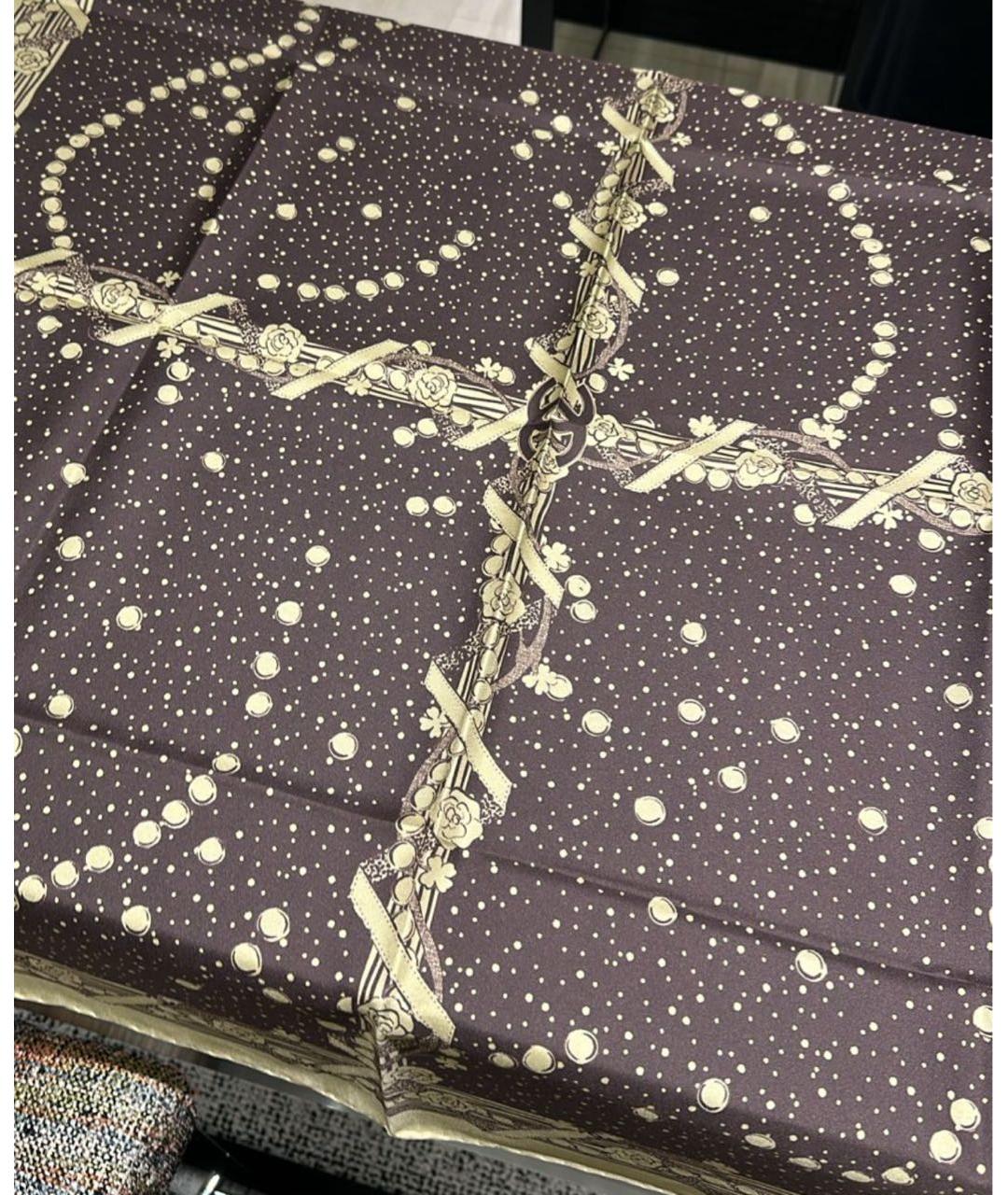 CHANEL Коричневый шелковый платок, фото 4