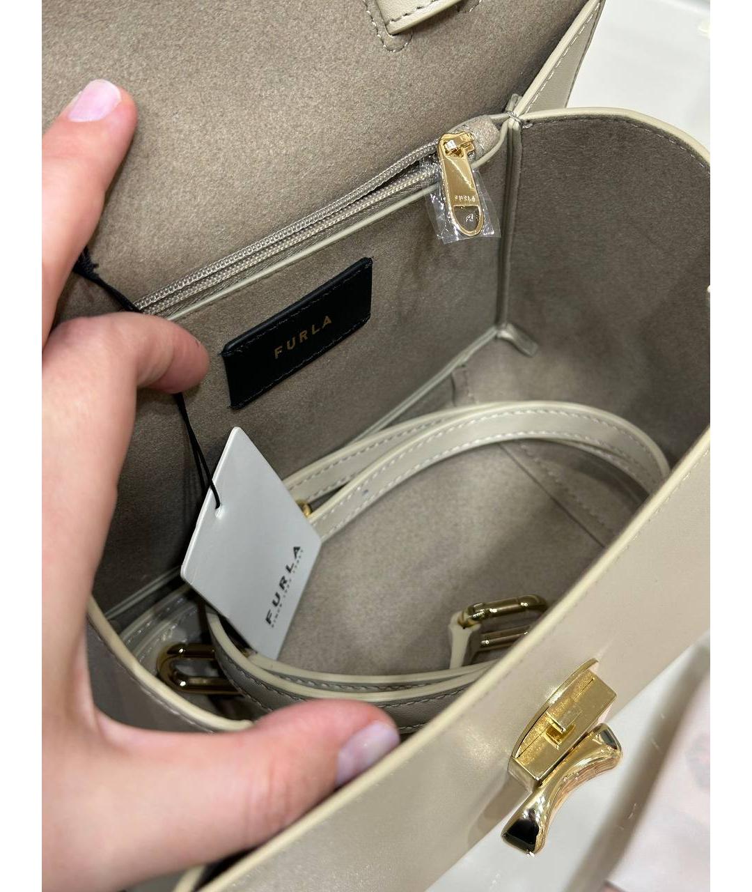 FURLA Бежевая кожаная сумка через плечо, фото 4