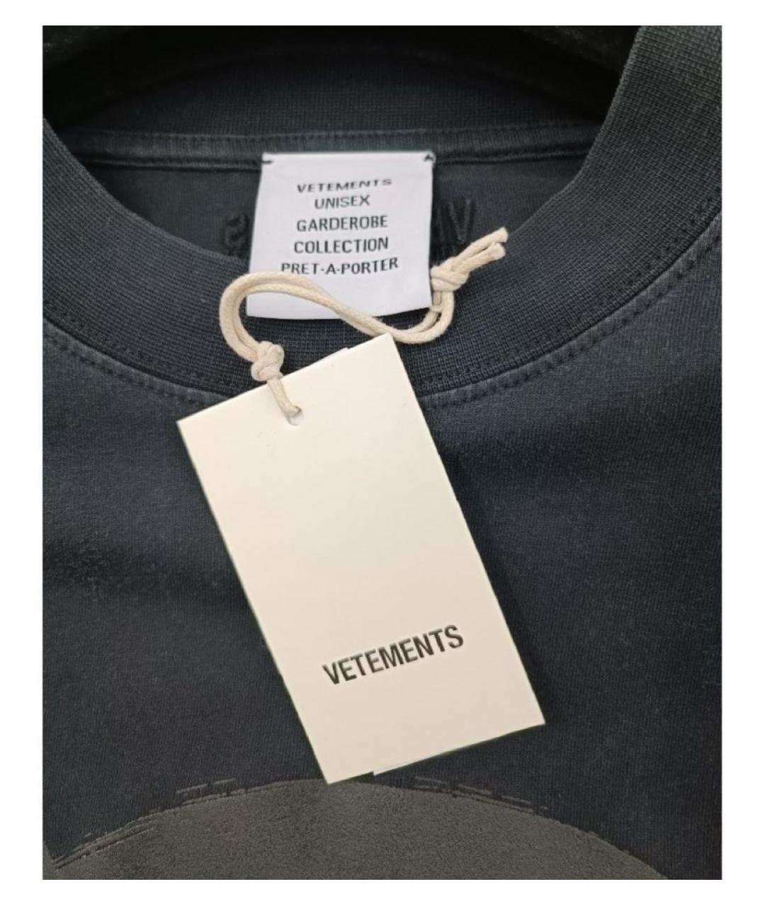 VETEMENTS Антрацитовая хлопковая футболка, фото 3