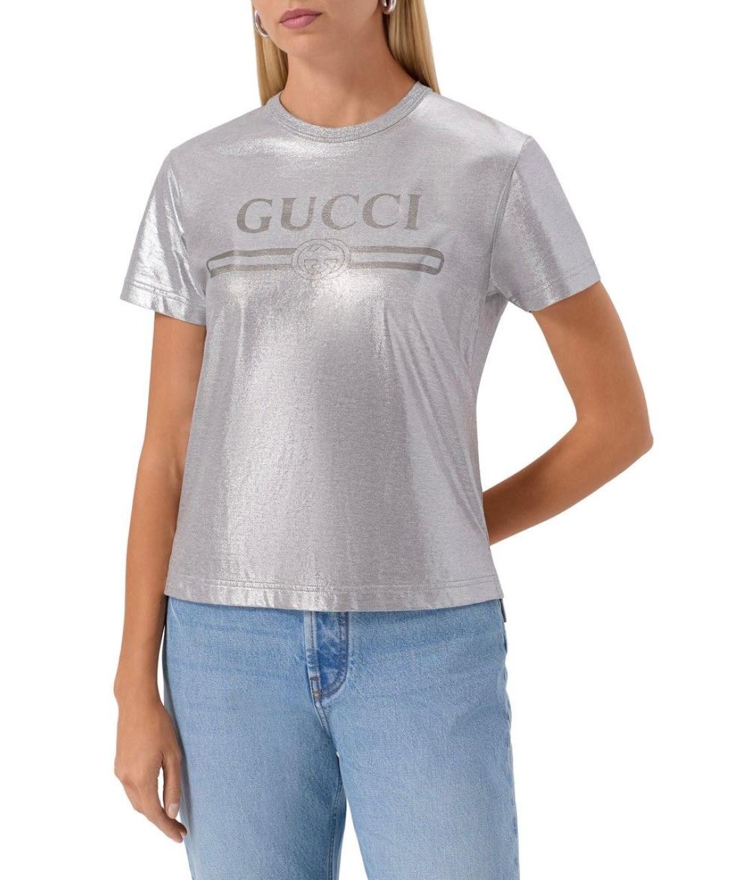 GUCCI Серебряная хлопковая футболка, фото 4