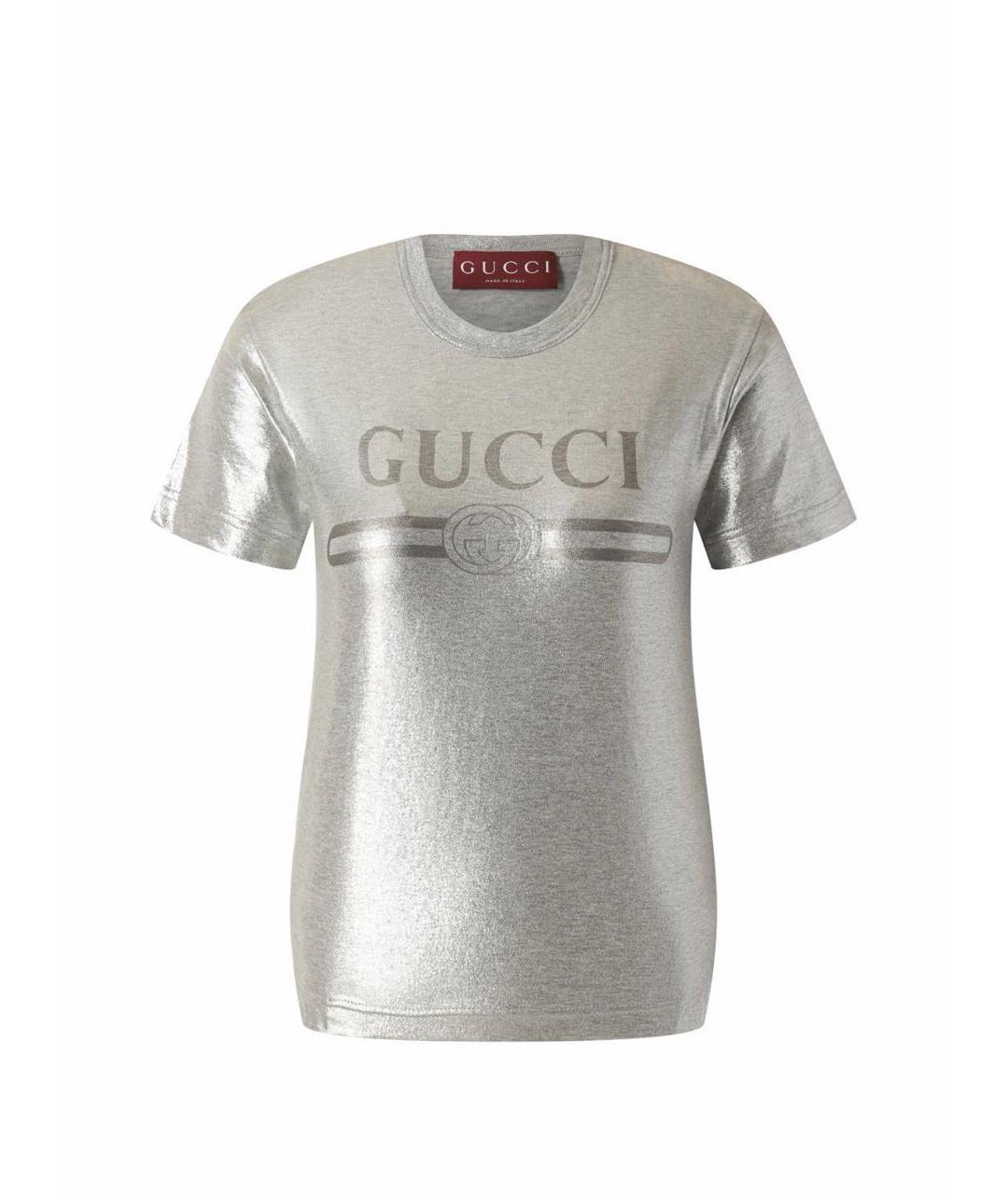 GUCCI Серебряная хлопковая футболка, фото 6