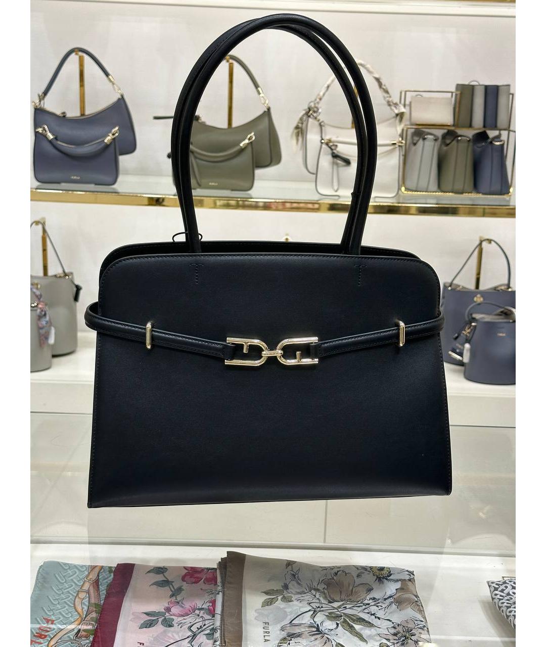 FURLA Черная кожаная сумка тоут, фото 2