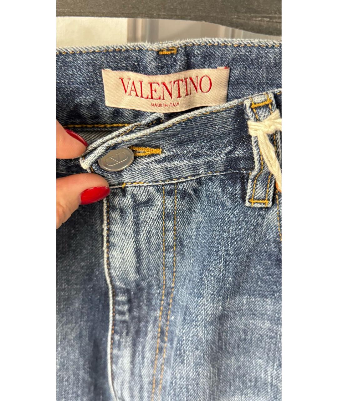 VALENTINO Синие хлопко-эластановые прямые джинсы, фото 4