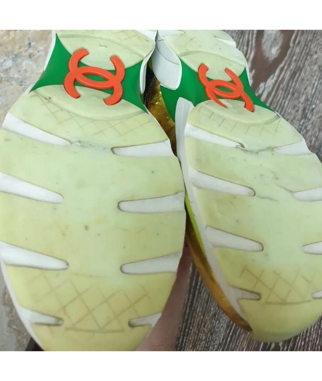 CHANEL Золотые кожаные кроссовки, фото 6