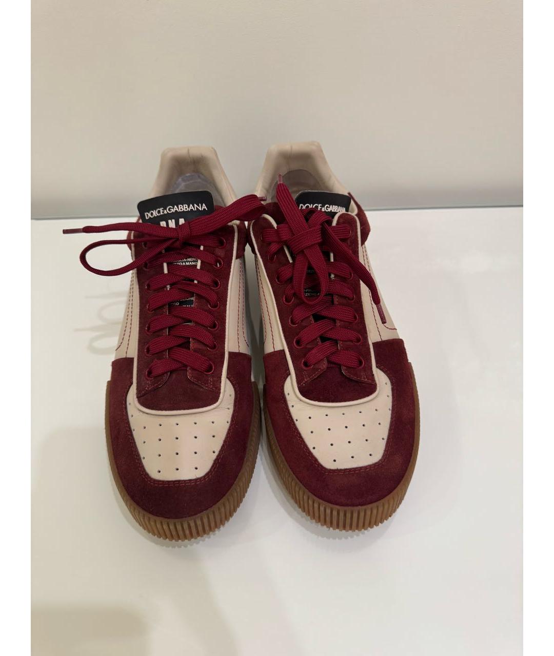 DOLCE&GABBANA Бордовые кожаные низкие кроссовки / кеды, фото 2