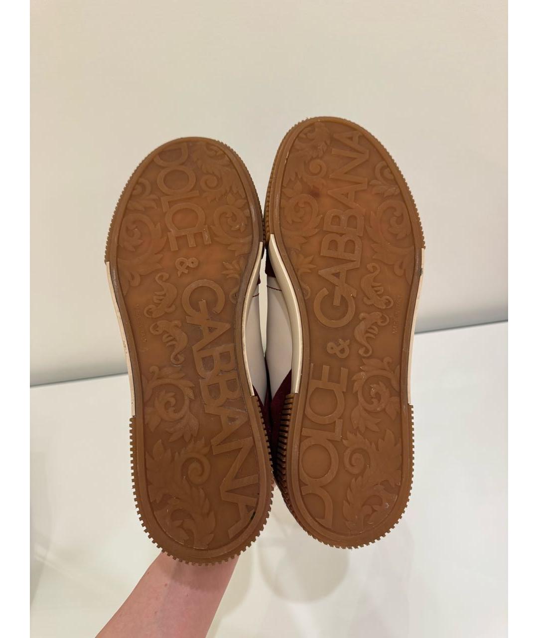 DOLCE&GABBANA Бордовые кожаные низкие кроссовки / кеды, фото 6