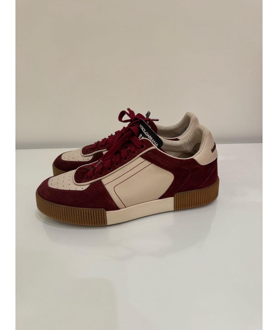 DOLCE&GABBANA Бордовые кожаные низкие кроссовки / кеды, фото 7