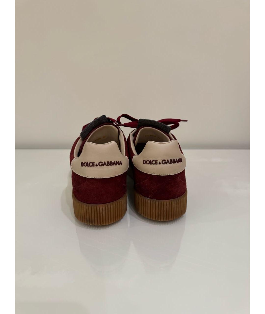DOLCE&GABBANA Бордовые кожаные низкие кроссовки / кеды, фото 4