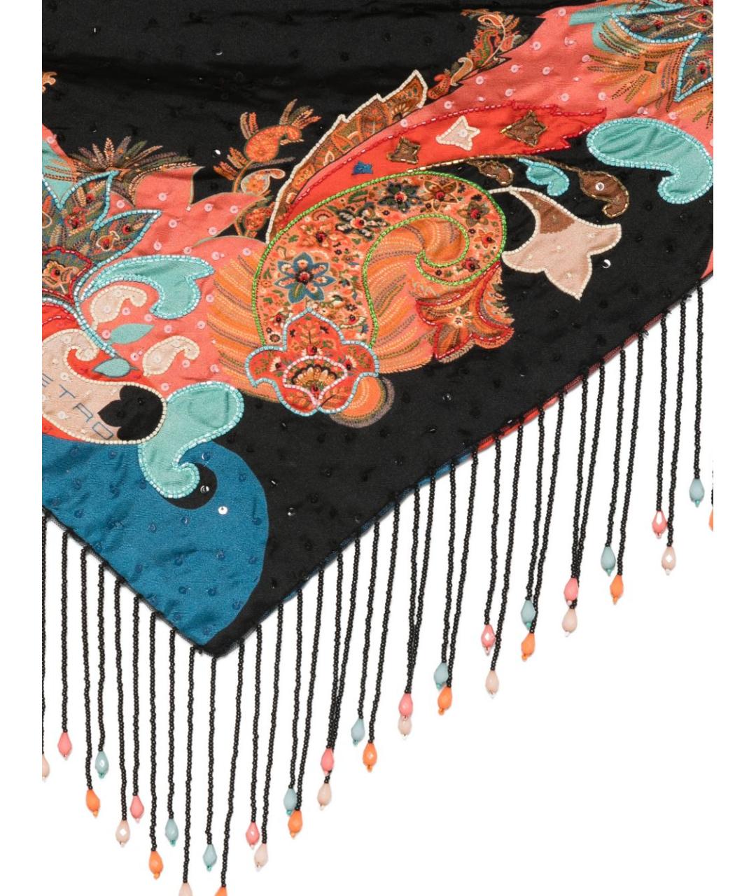 ETRO Черный шелковый шарф, фото 3