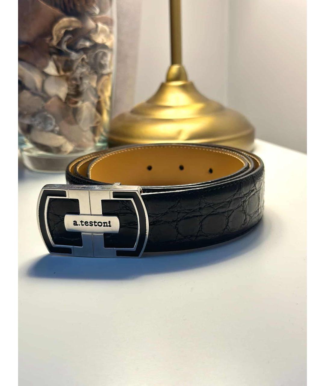 TESTONI Черный ремень из экзотической кожи, фото 3