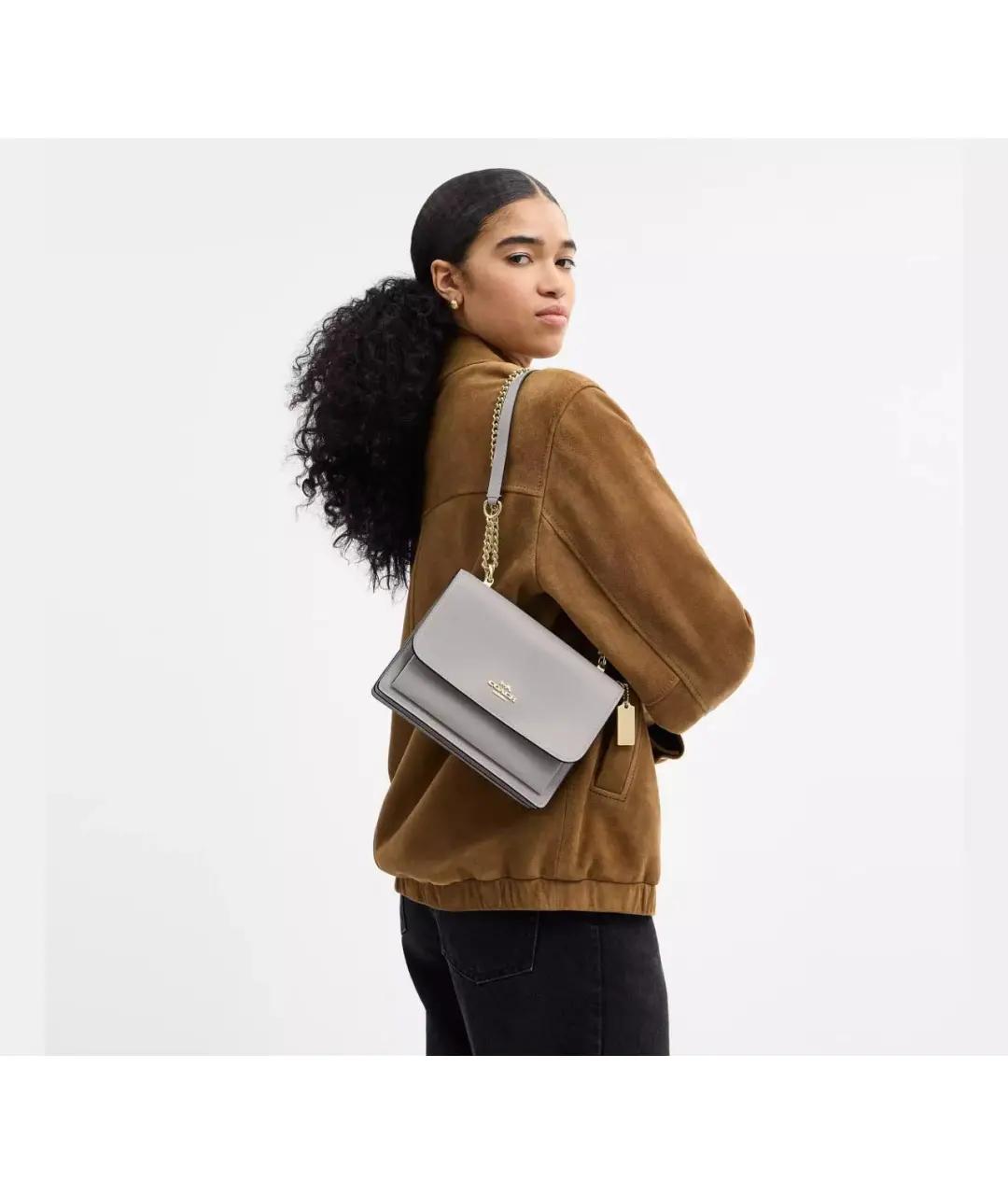 COACH Серая кожаная сумка через плечо, фото 3