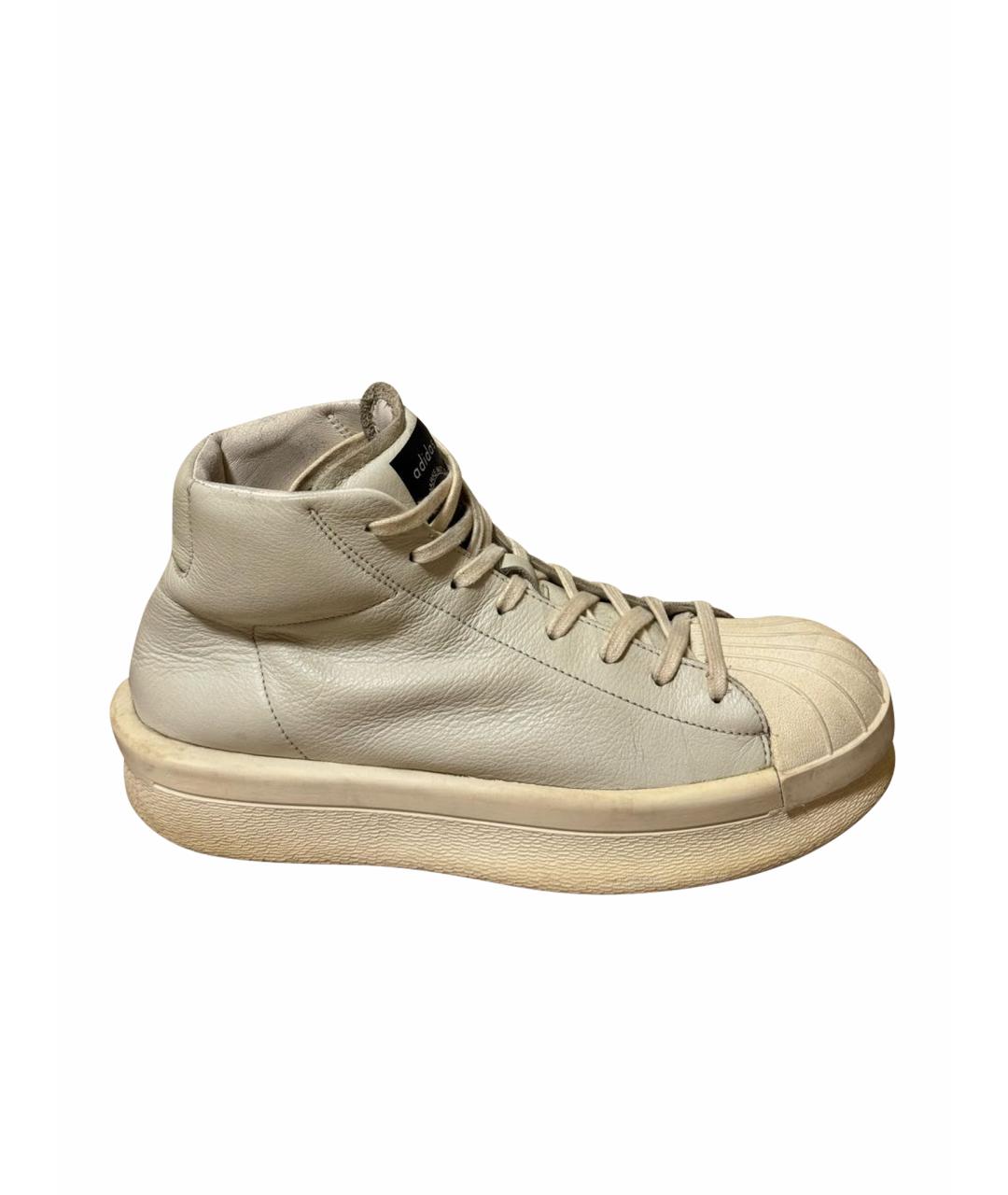 RICK OWENS Бежевые кожаные высокие кроссовки / кеды, фото 1