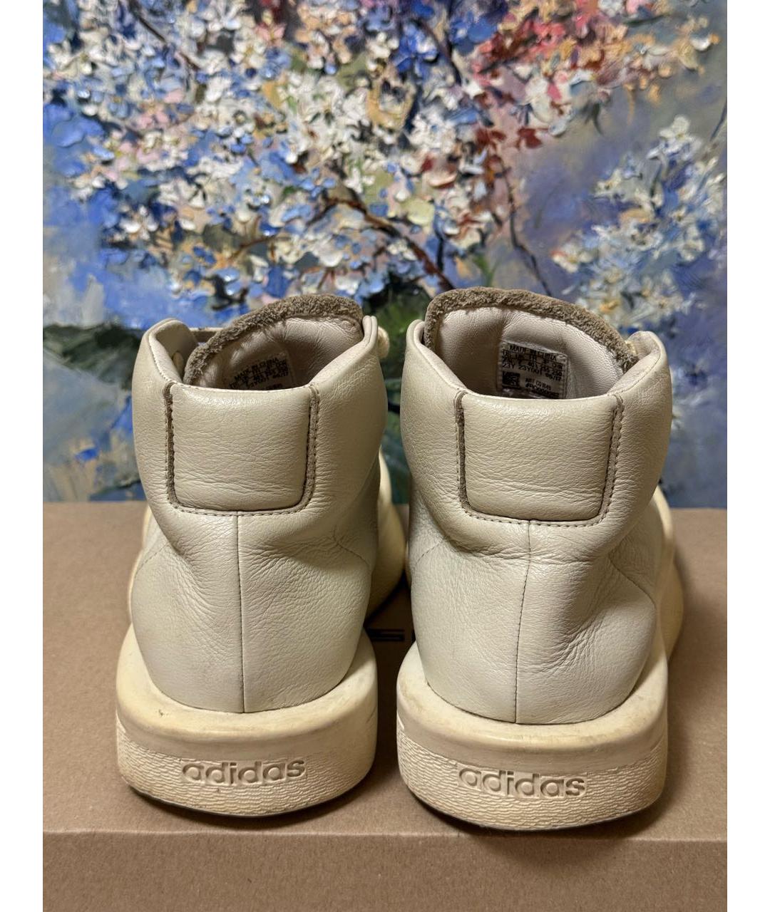 RICK OWENS Бежевые кожаные высокие кроссовки / кеды, фото 4