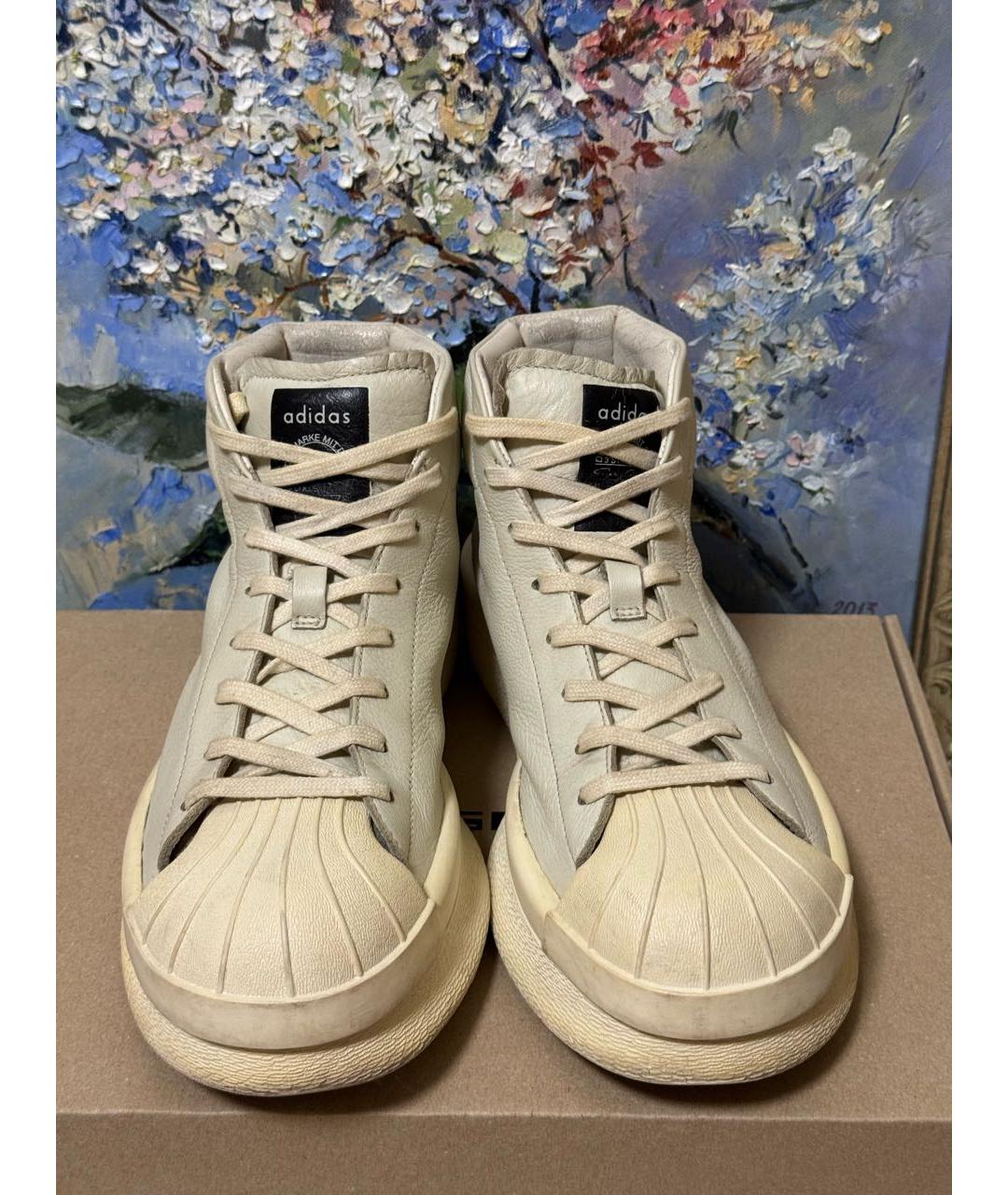 RICK OWENS Бежевые кожаные высокие кроссовки / кеды, фото 2