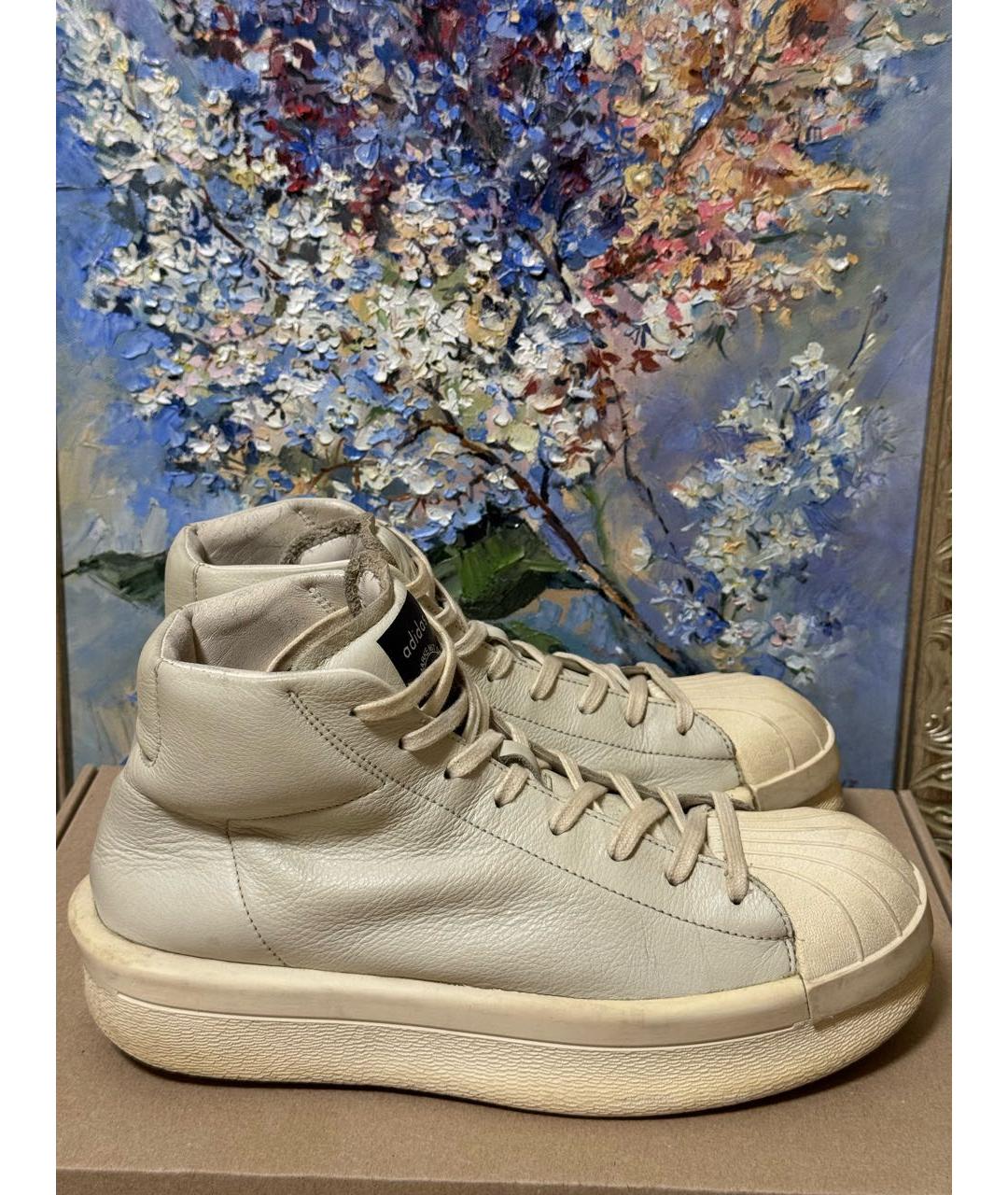 RICK OWENS Бежевые кожаные высокие кроссовки / кеды, фото 7