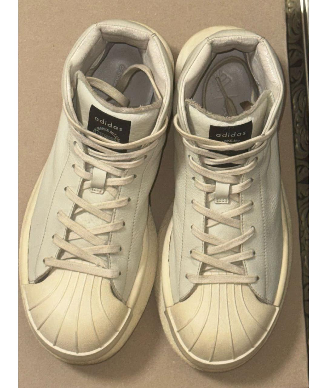 RICK OWENS Бежевые кожаные высокие кроссовки / кеды, фото 3