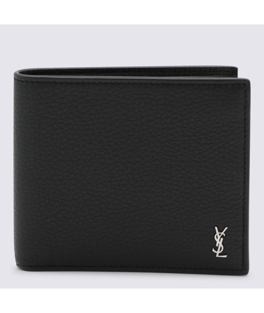 SAINT LAURENT Черный кожаный кошелек, фото 4