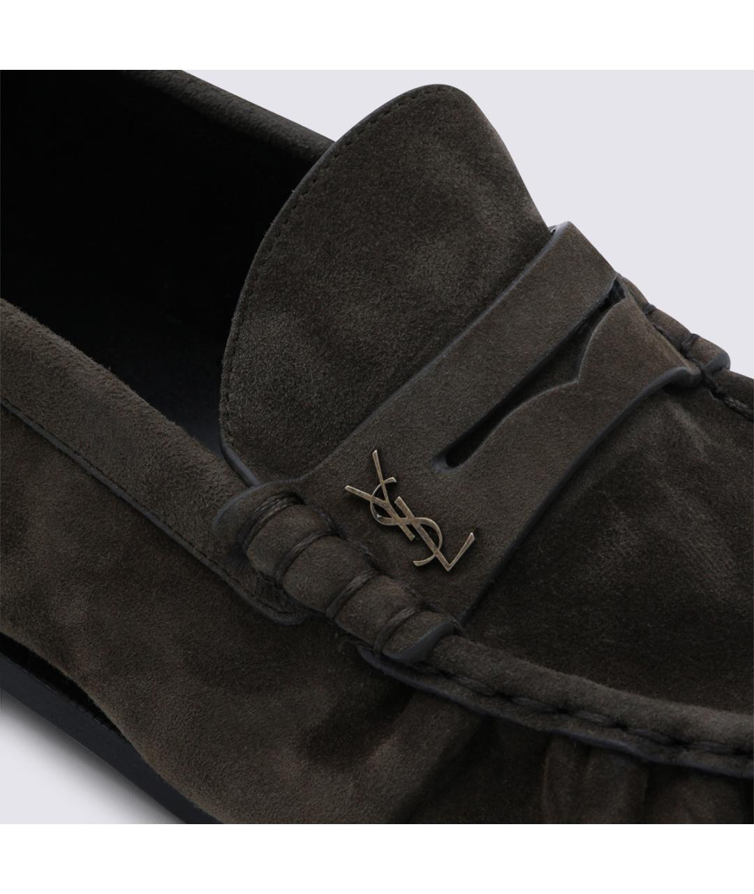 SAINT LAURENT Коричневые замшевые лоферы, фото 4