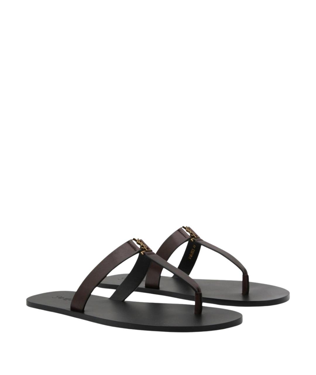 SAINT LAURENT Коричневые кожаные сандалии, фото 2