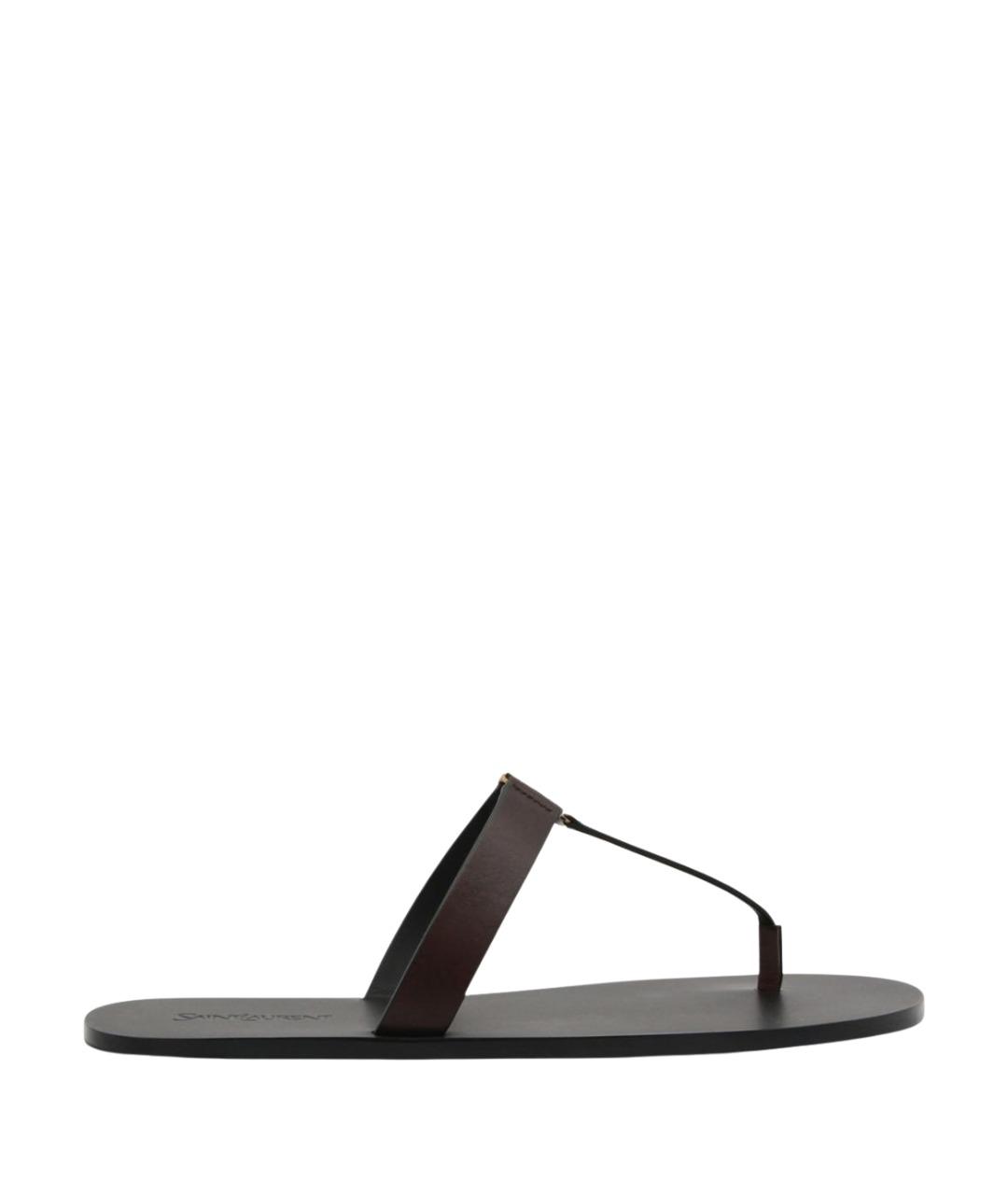 SAINT LAURENT Коричневые кожаные сандалии, фото 1