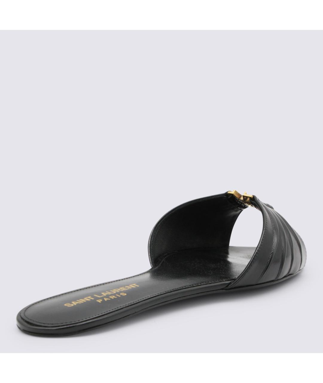 SAINT LAURENT Черные кожаные шлепанцы, фото 3