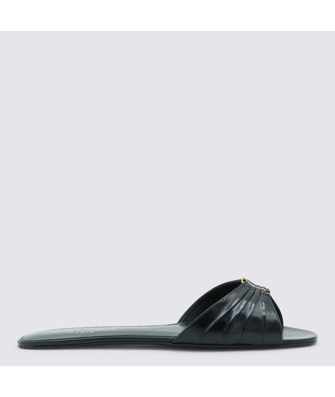 SAINT LAURENT Черные кожаные шлепанцы, фото 5