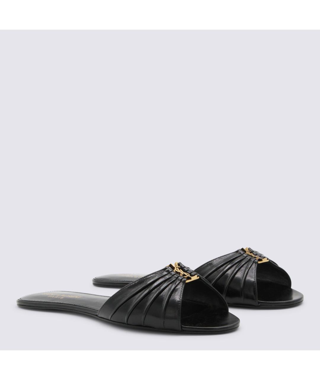 SAINT LAURENT Черные кожаные шлепанцы, фото 2