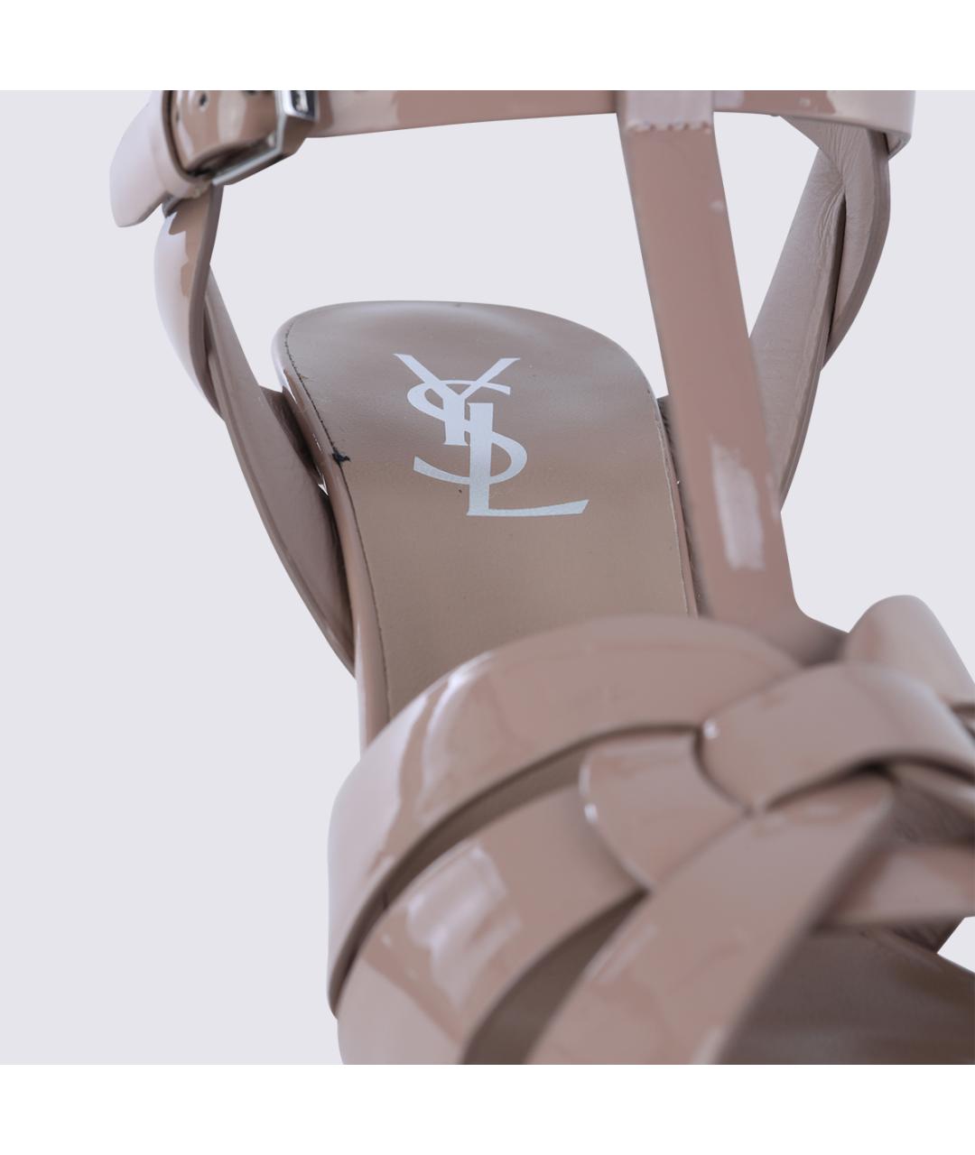 SAINT LAURENT Бежевые кожаные босоножки, фото 4