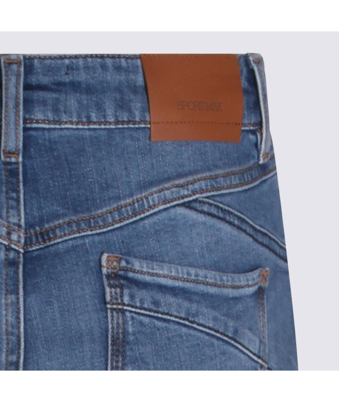 SPORTMAX Синие хлопко-эластановые джинсы слим, фото 4
