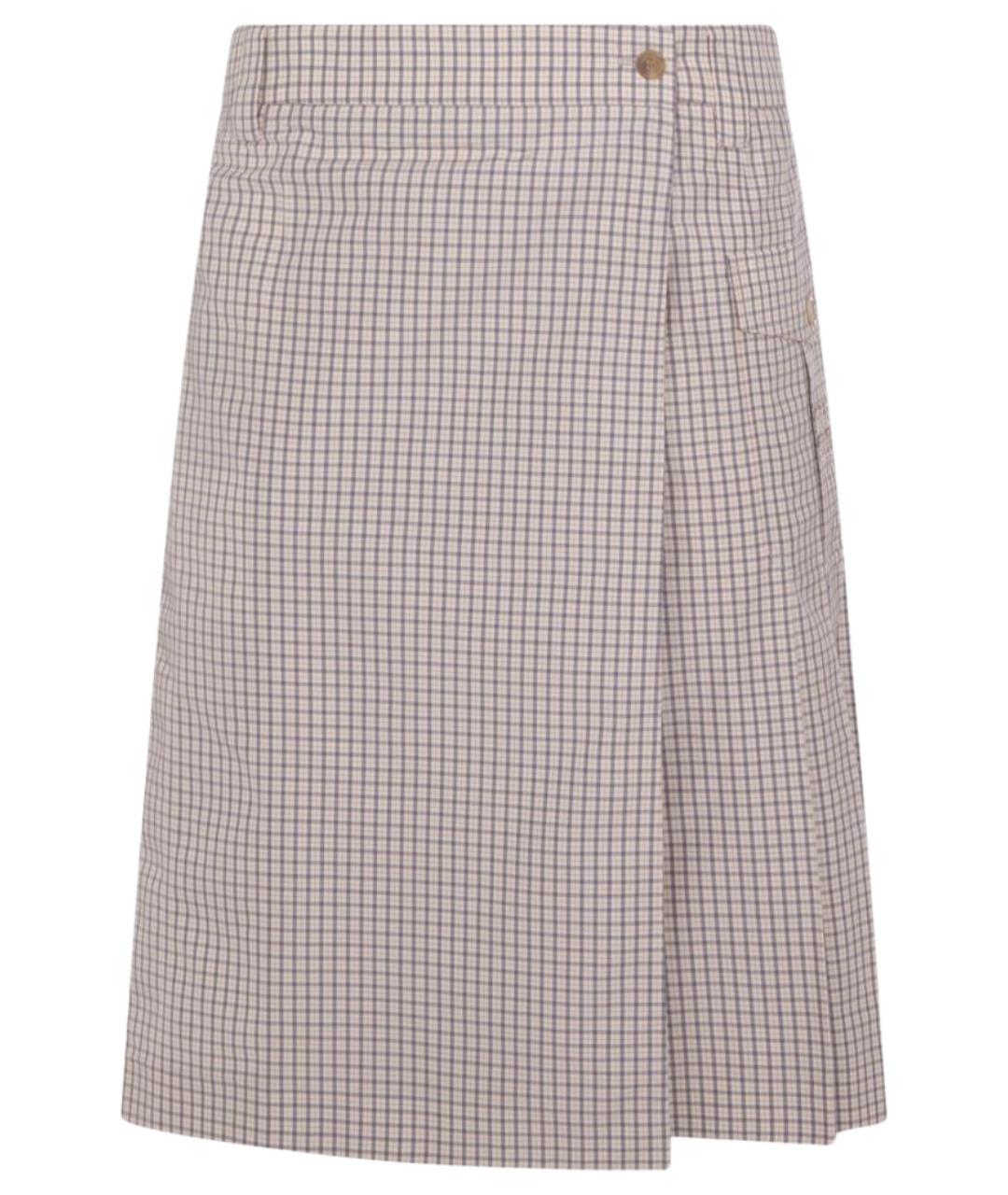 MIU MIU Бежевая хлопко-эластановая юбка миди, фото 1