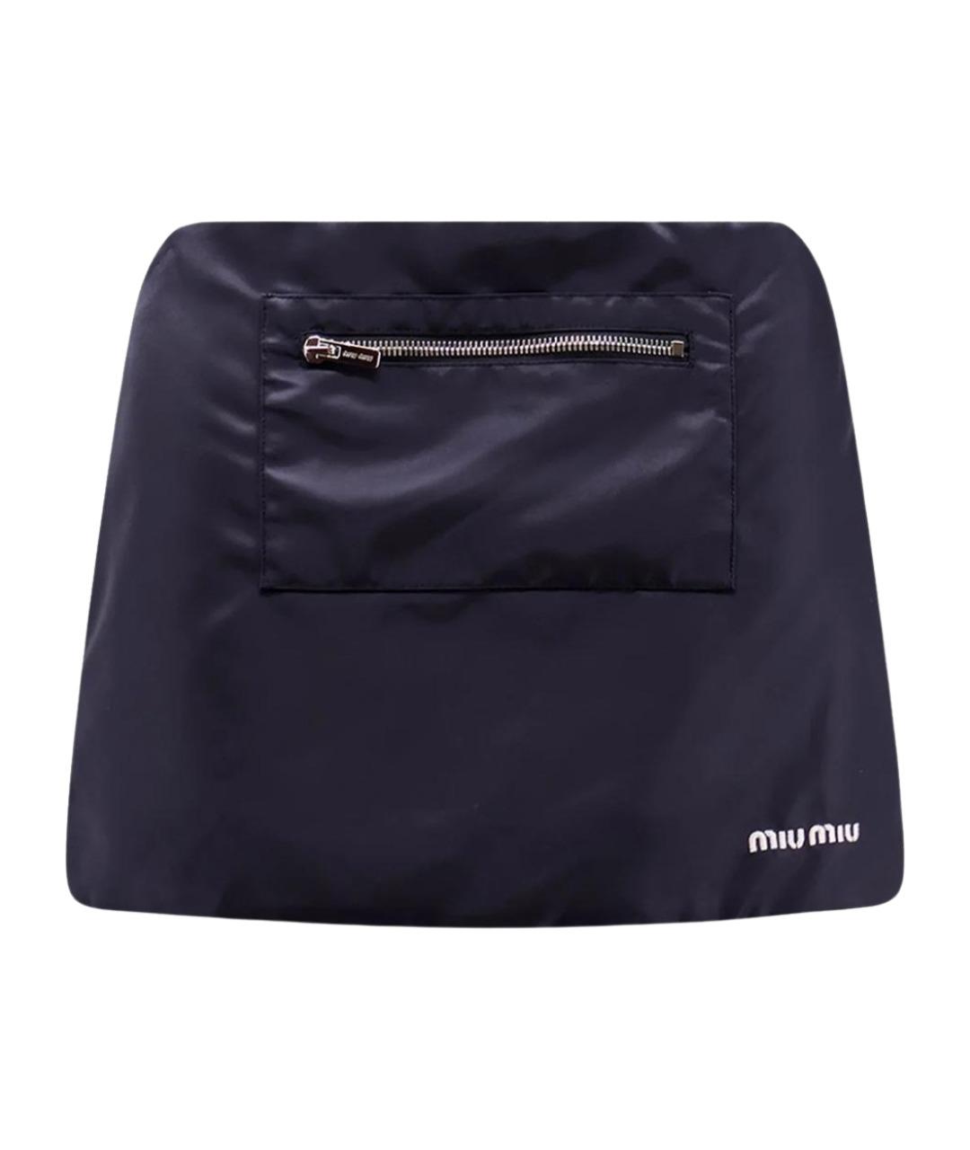 MIU MIU Темно-синяя полиамидовая юбка мини, фото 1