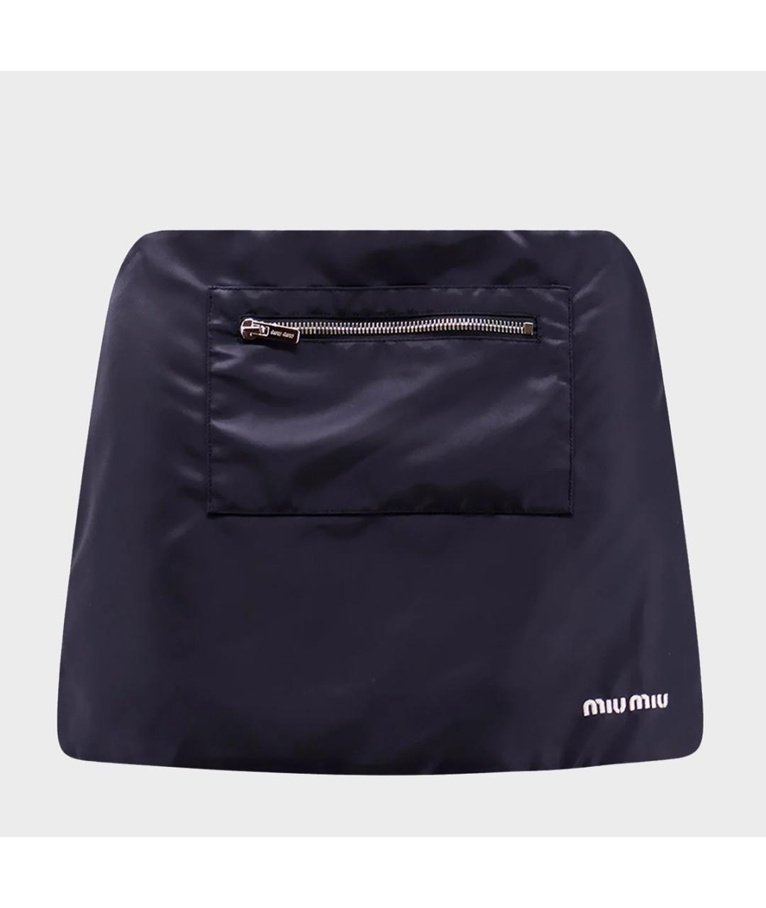 MIU MIU Темно-синяя полиамидовая юбка мини, фото 3