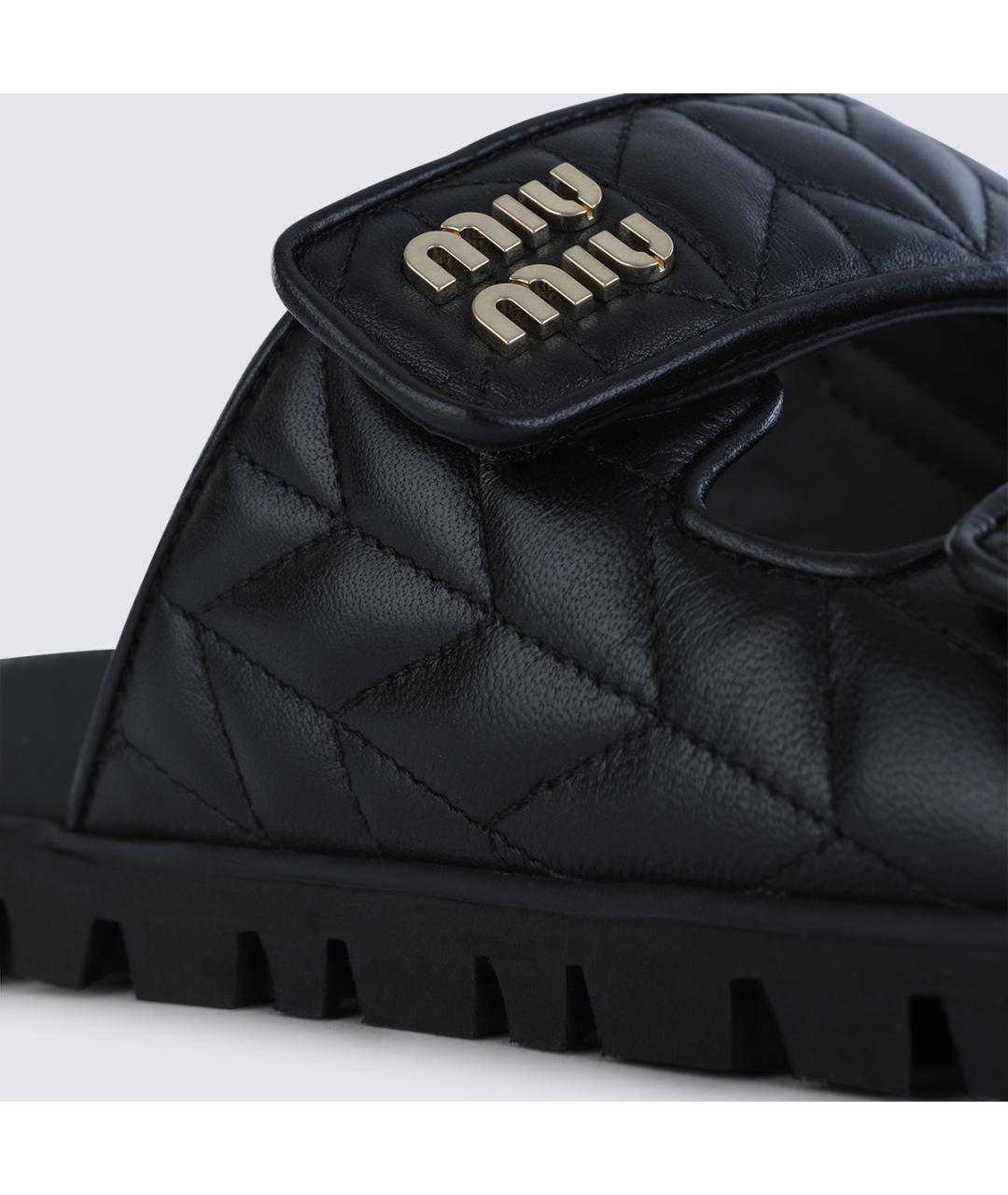 MIU MIU Черные кожаные шлепанцы, фото 4