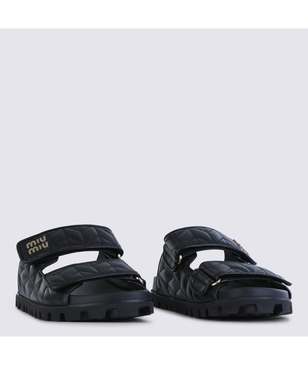 MIU MIU Черные кожаные шлепанцы, фото 2
